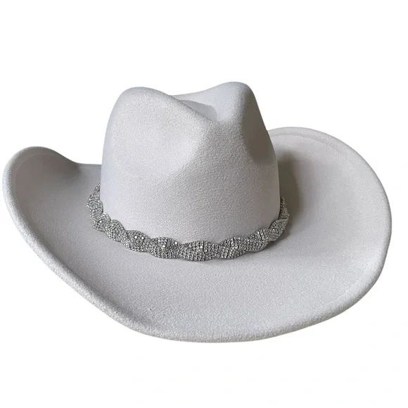 NEW Arula Ivory White Felt Ladies Cowboy Hat with Silver Sequin Braided Hatband - Picture 1 of 12